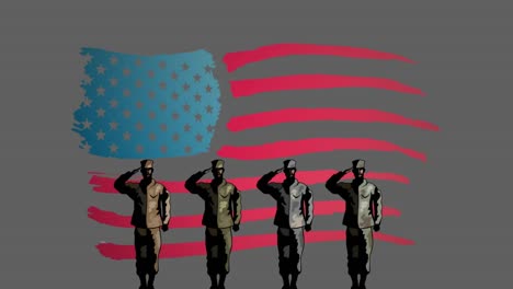 4 options text, happy veterans day and four figures of soldiers against grey background