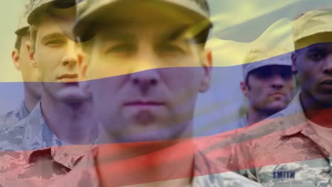 animation of flag of colombia over soldiers