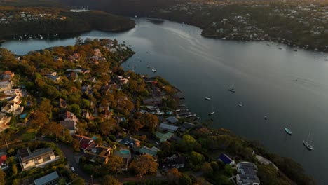 aerial overview of northbridge, sydney, at sunrise, showcasing tranquil waters and lush green areas