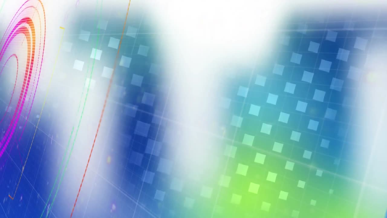 Animación de escaneo de mira sobre cuadrados en fondo de colores