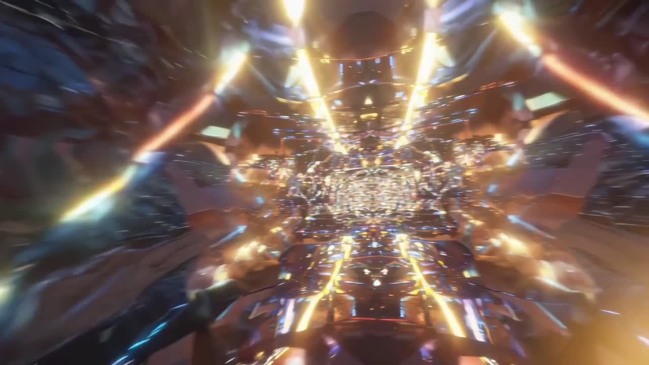 Video kaleidoskop abstrak dengan efek terowongan, diambil dari sudut tengah