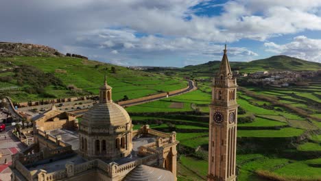 Aerial-view-of-Basilica-of-the-National-Shrine-of-The-Blessed-Virgin-Ta'-Pinu-on-a-sunny-day