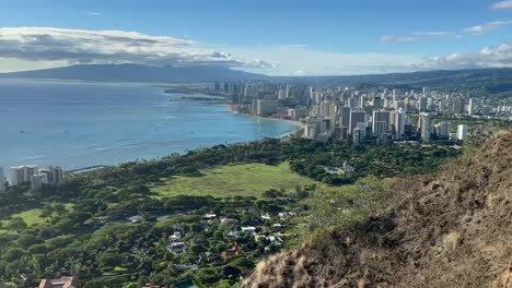 waikiki beach and city views from the top of diamond head crater in honolulu, hawaii