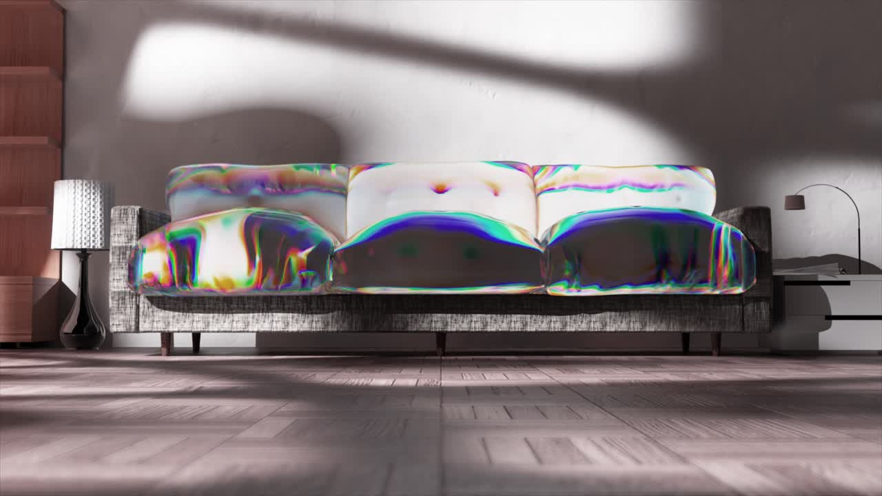 sofá iridescente colorido en la sala de estar moderna