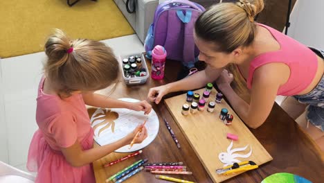 mother and daughter painting together