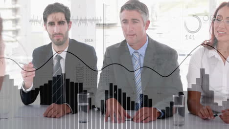 business interview panel evaluating candidate performance, with animated charts and graphs