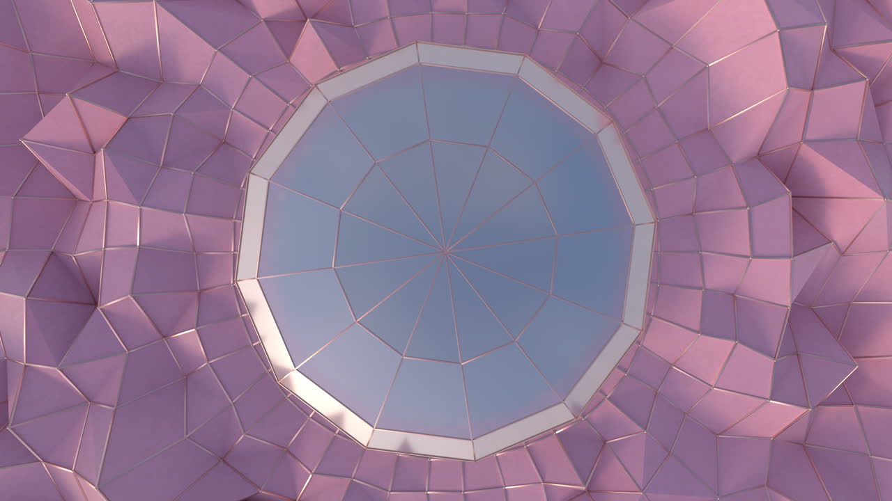 Padrão Geométrico Abstrato com Superfície Poligonal Rosa e Reflexo Central