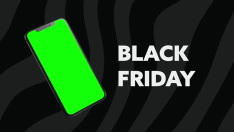 Black-Friday-Smartphone-Animation-Mit-Grünem-Bildschirm-Einzeln-Auf-Schwarzem-Wellenhintergrund