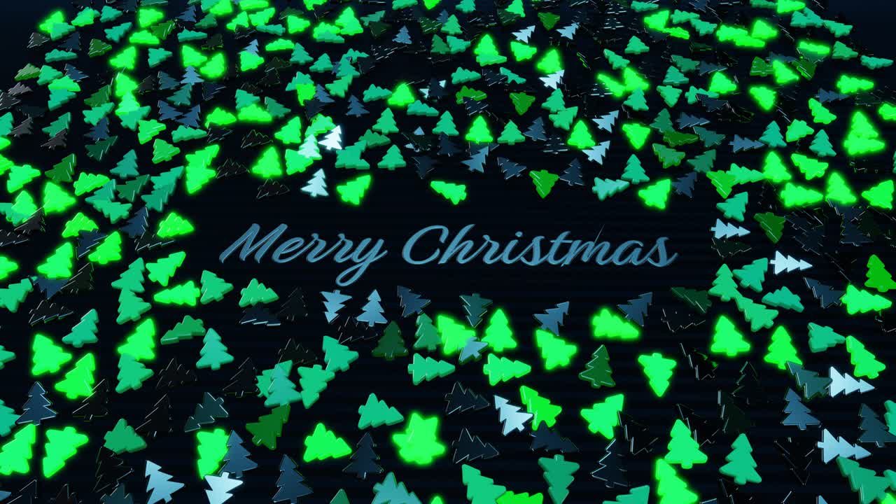 메리 크리스마스 글자와 꽃받침, 크리스마스 트리 모양의 전구가 표면에 어져있는 크리스마스 카드. 네온 빛으로 새해 구성. 크리스마스 조명