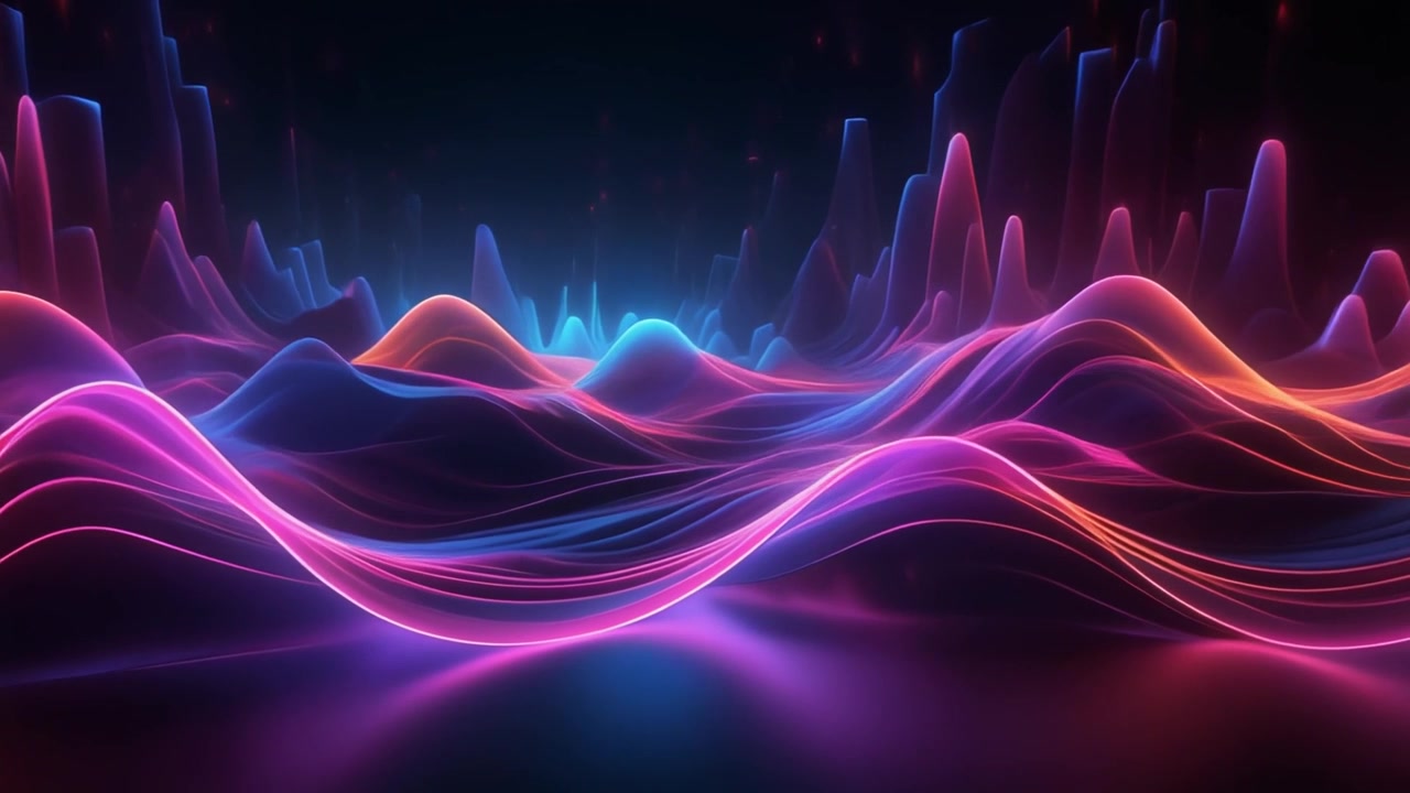 Abstract Neon Light Waves Moving in Dark Space