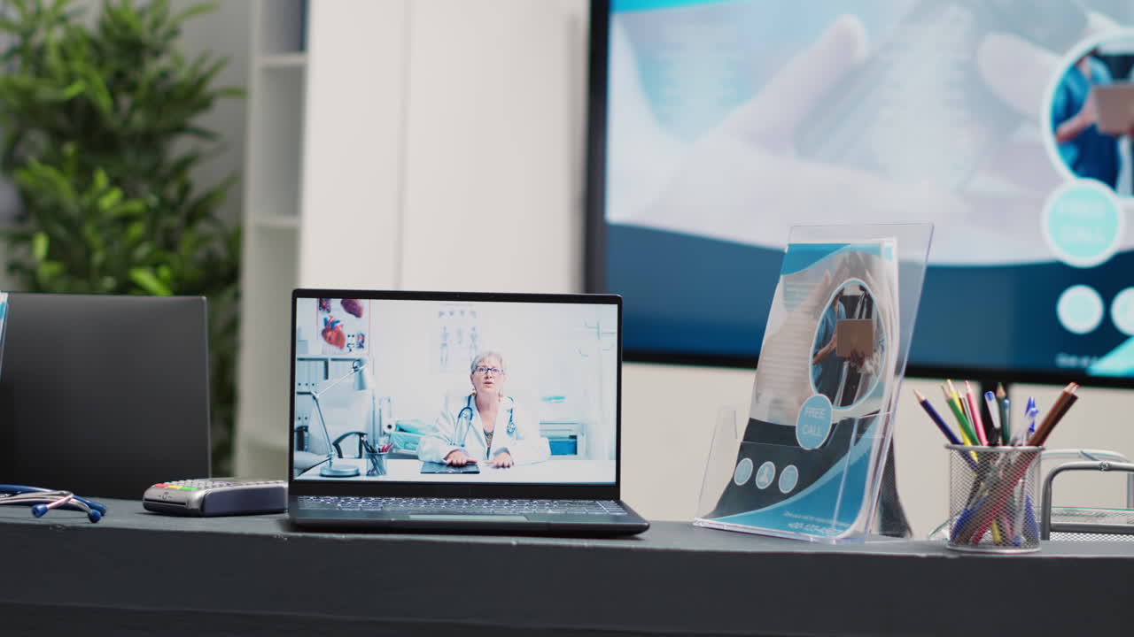 Counter with online videocall on laptop