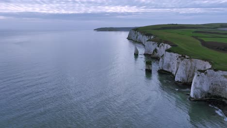 Fliegen-Vor-Der-Küste-Von-Den-Weißen-Kreidefelsen-Von-Old-Harry-Rocks,-In-Der-Nähe-Von-Studland,-Dorset