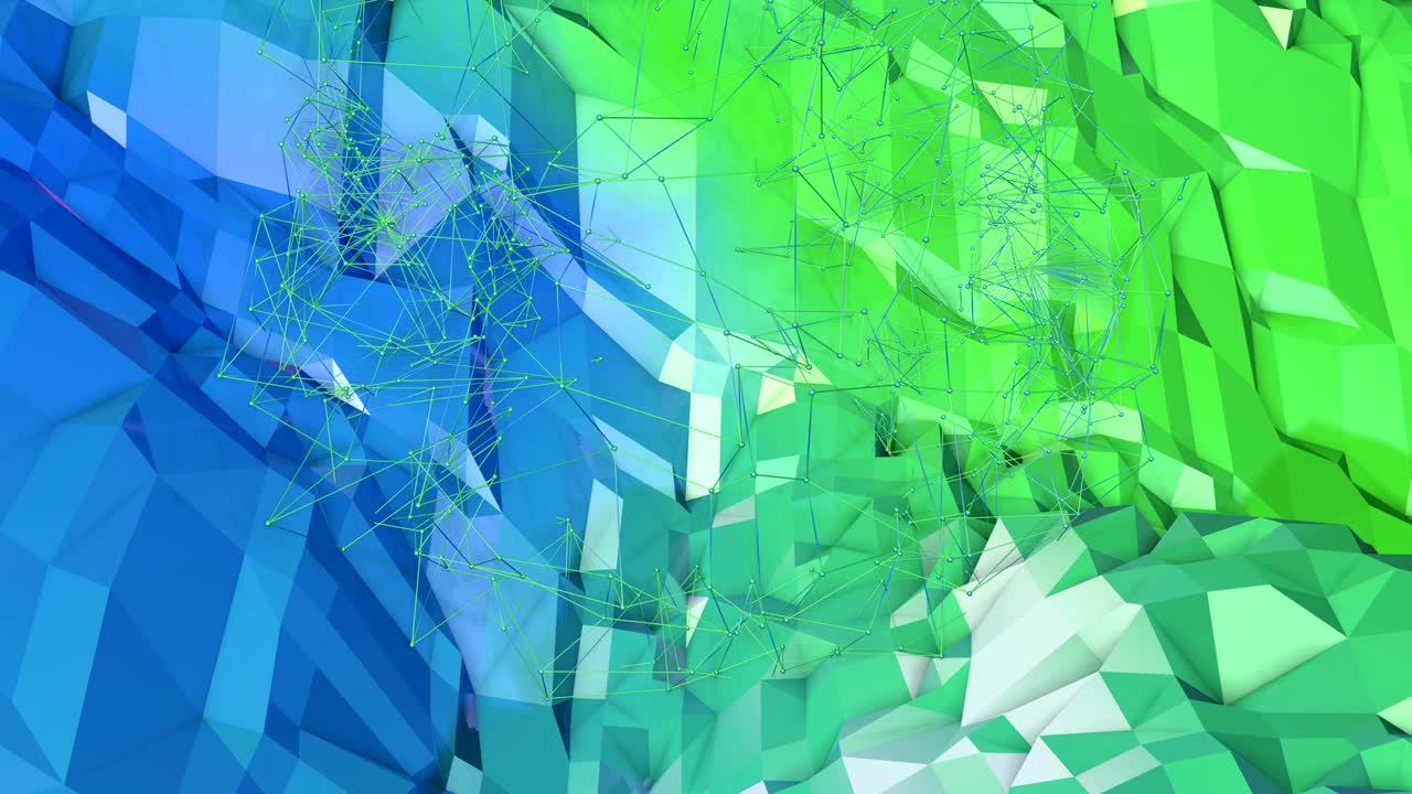 4k 끔한 낮은 폴리 애니메이션 배경, 루프, 현대 그래디언트 색상과 함께 현대 기하학적 스타일의 완벽한 3d 애니메이션, 창의적인 간단한 배경, 파란색, 녹색 그래디엔트 색상, 지형 3