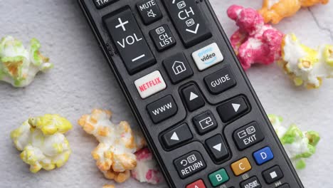 tv remote with popcorn