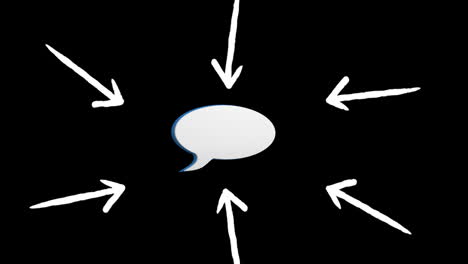 animation of white arrows pointing to speech bubble with copy space on black background