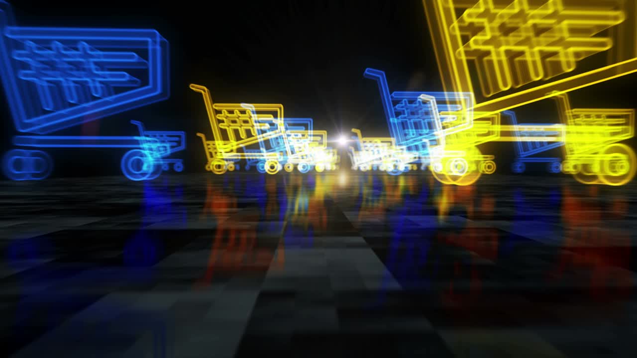 쇼핑 카트 아이콘 온라인 상업 및 비즈니스 상징 루프 사이버 개념