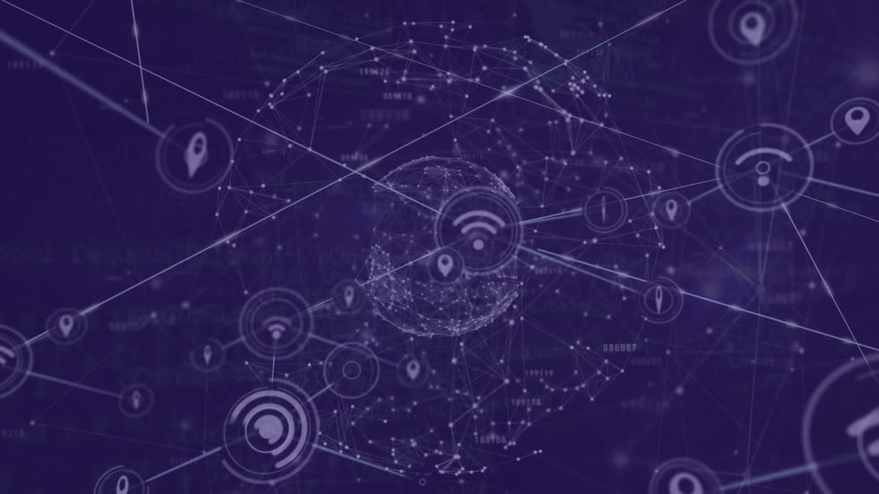 animación de la red de conexiones con iconos en todo el mundo