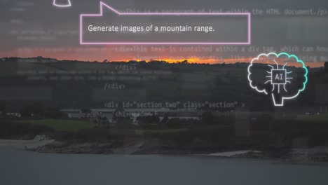 animation of ai text and speech bubbles over landscape
