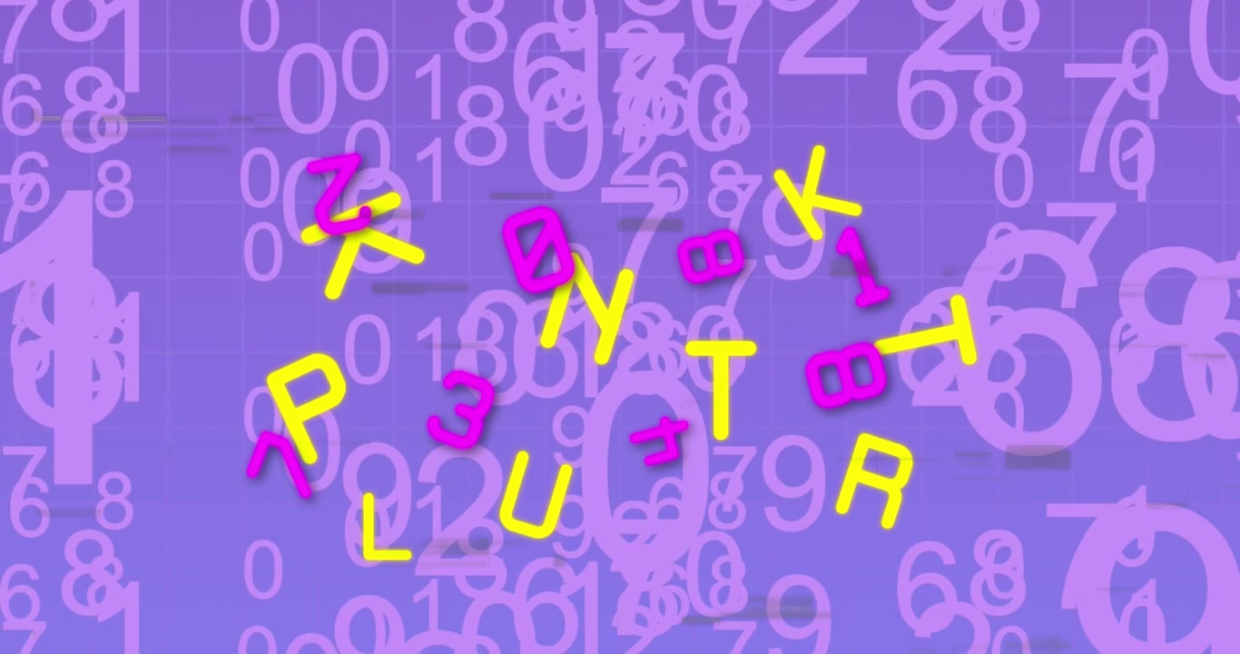 Animation of numbers and glitch over violet background