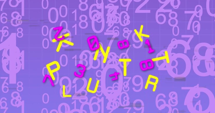 Animation of numbers and glitch over violet background