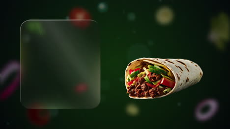 shawarma doner gyros kebab with lettuce, tomatoes and tahini - (green background) - promote your hero dish with bold motion and a clear zone to add deals or titles