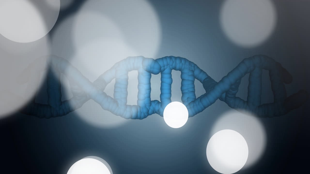 Animation af DNA-streng over bevægelige hvide pletter