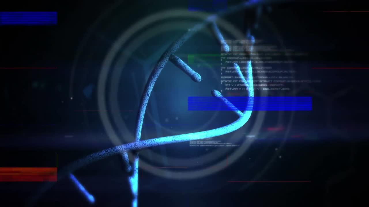 Spinning DNA surrounded by colorful scrambled effect