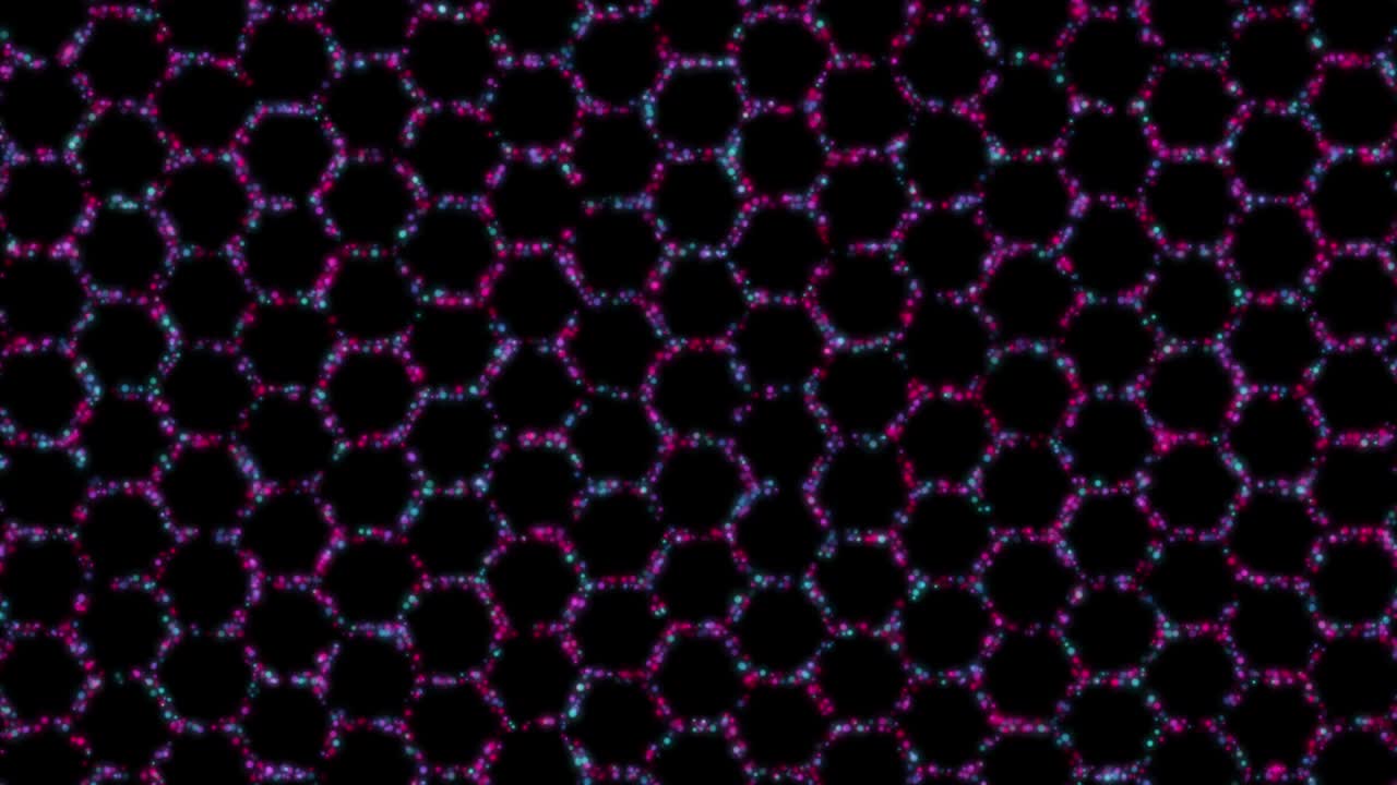 animación de partículas de patrón hexagonal en bucle abstracto de 4k, fondo de color negro