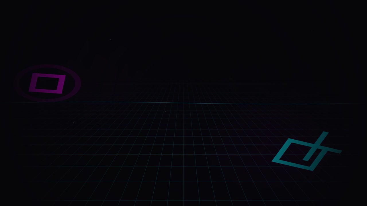 Abstract Digital Grid Background with Glowing Geometric Shapes