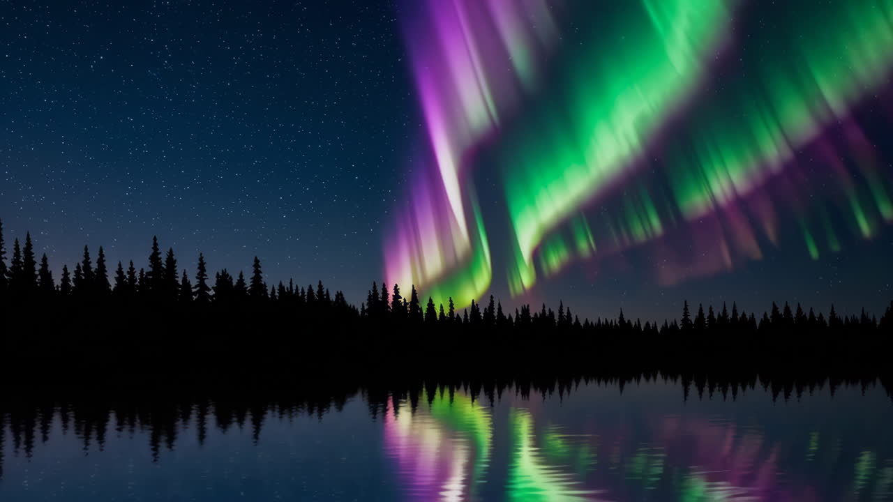 Aurora Borealis over a Forest Lake