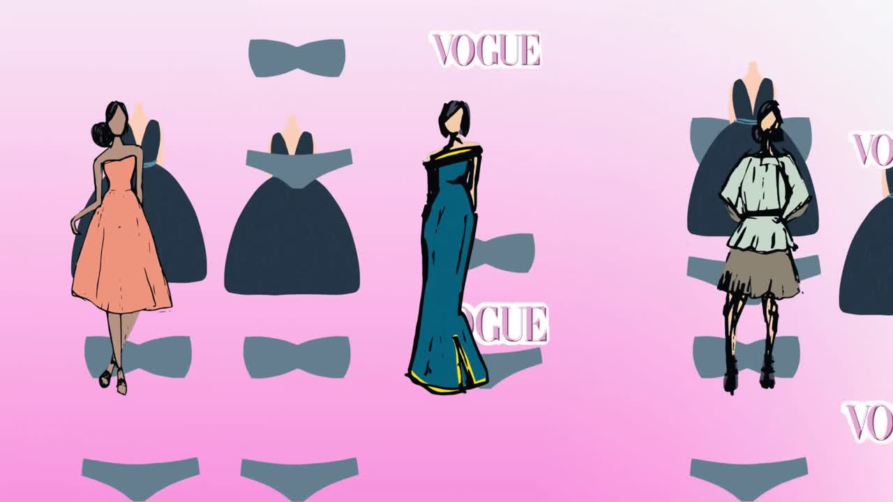 분홍색 배경 에 있는 모델 의 패션 그림 의 애니메이션