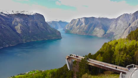 aerial: stegastein viewpoint in flåm over the sognefjord