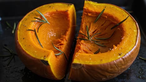 roasted pumpkin halves with rosemary
