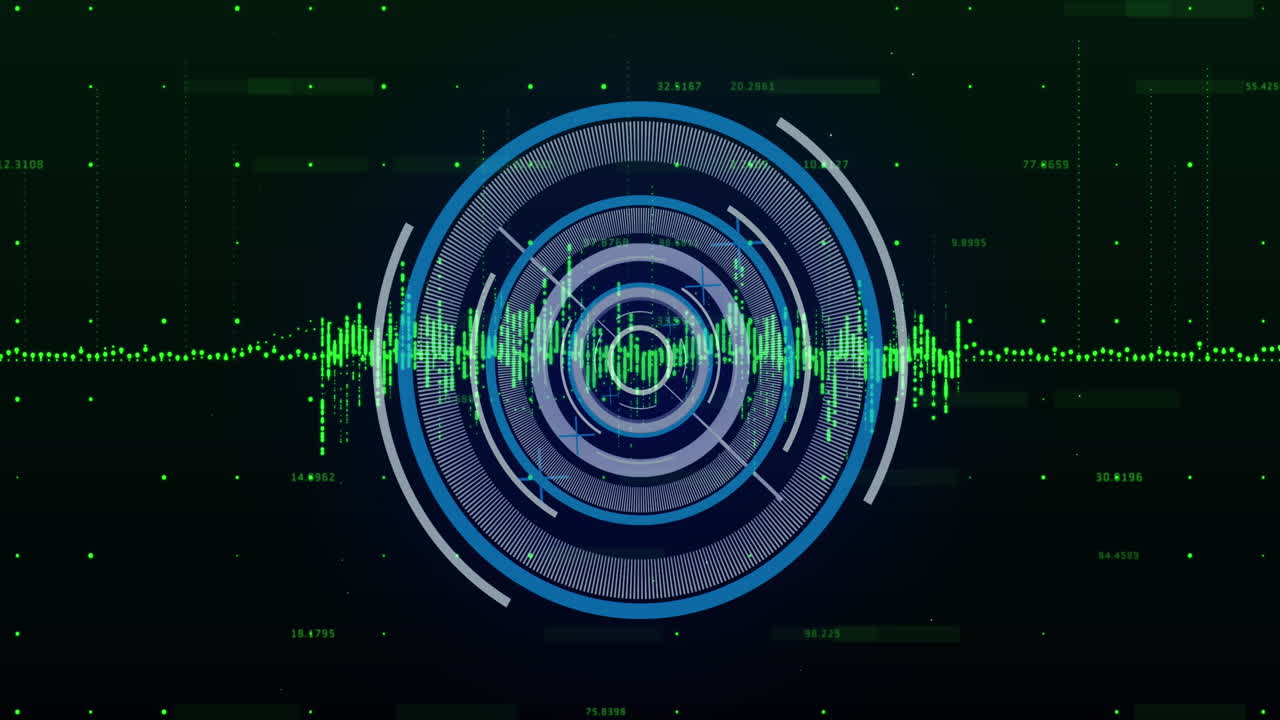 데이터 로딩 아이콘과 검은 바탕 위의 녹색 그래프에서 처리