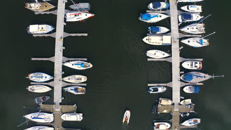 drone flying above marina in blotnik, pomeranian, poland