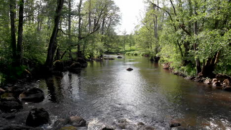 Aerial-shot-over-water,-flying-in-the-stream-direction