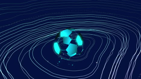 animación de una pelota de fútbol iluminada moviéndose alrededor de un patrón circular contra un fondo negro