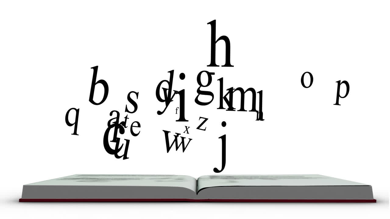 animación de la apertura del libro rojo y las letras flotando hacia arriba