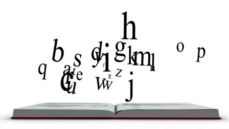 animazione dell'apertura del libro rosso e delle lettere che galleggiano