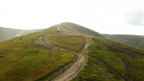 an air drone fired in the mountains of the ukrainian carpathians an air drone fired in the mountains of the ukrainian carpathians mountains with white clouds and fog