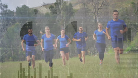 animación del procesamiento de datos sobre un grupo de hombres y mujeres corriendo