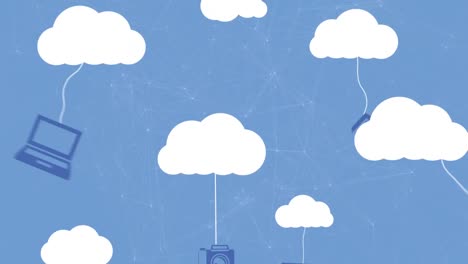 nube blanca moviéndose con iconos de redes en fondo azul