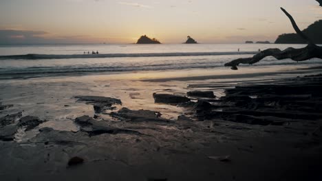 Sea-Waves-Splashing-To-Backwaters-During-Sunset-In-Costa-Rica,-Guanacaste,-Portugal