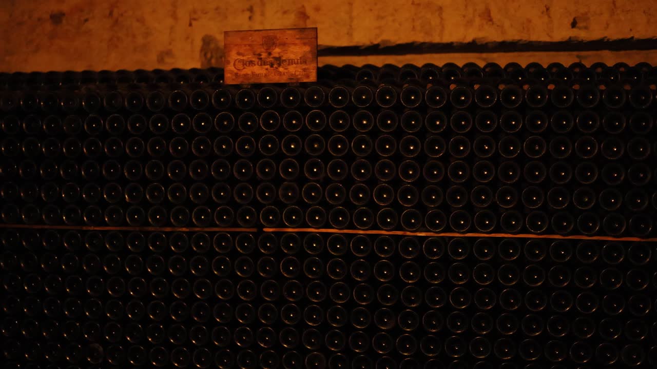 filas de botellas de vino en una bodega de bordeos