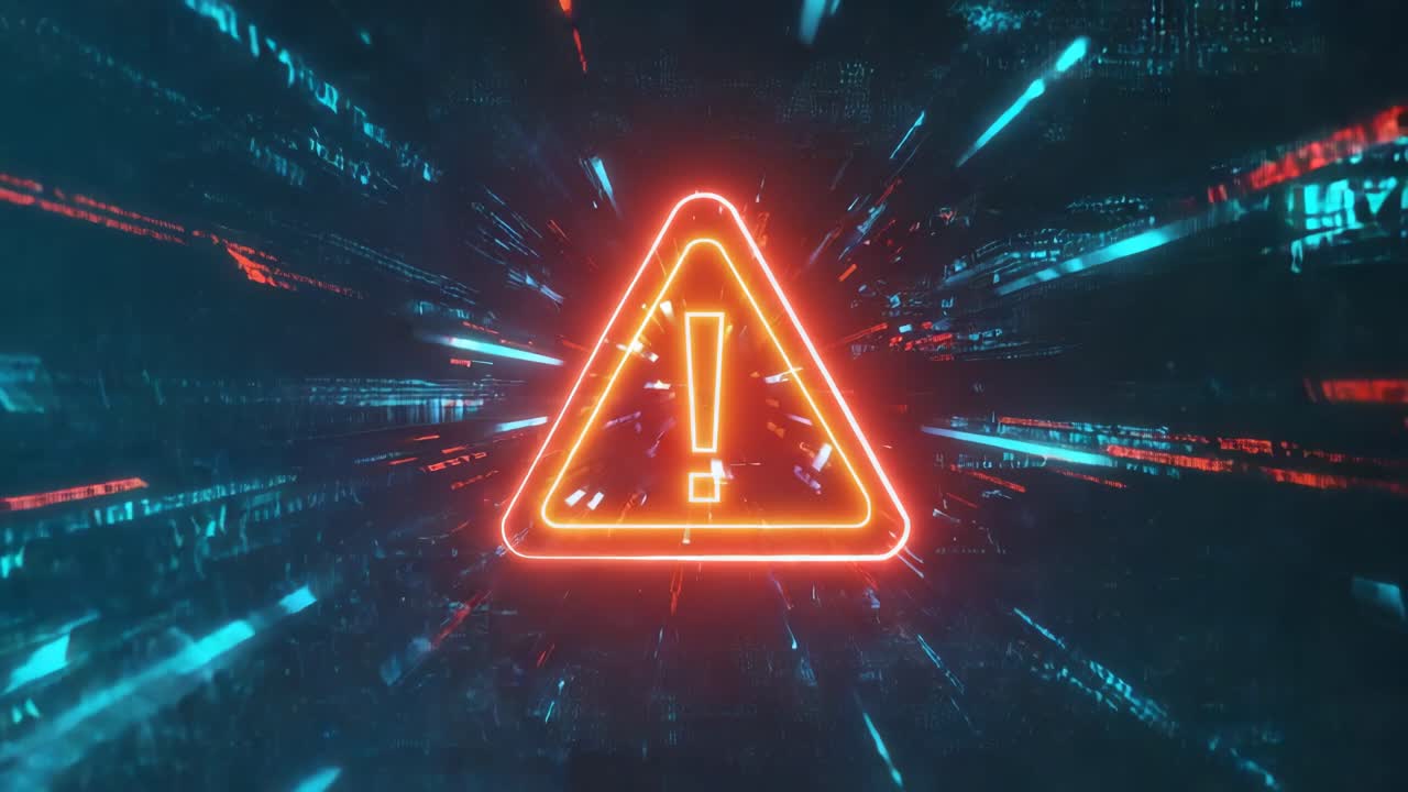 Neon warning sign with exclamation mark
