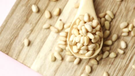 Pine Nuts in Wooden Spoon