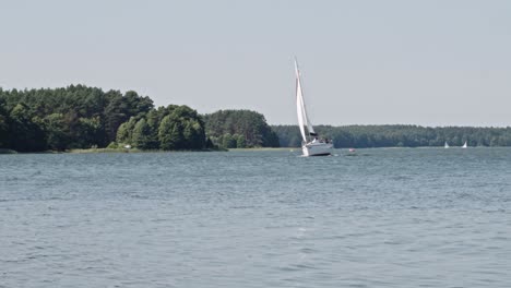 Yate-Navegando-En-El-Lago-Wdzydze-En-Polonia---Ancho,-Estático