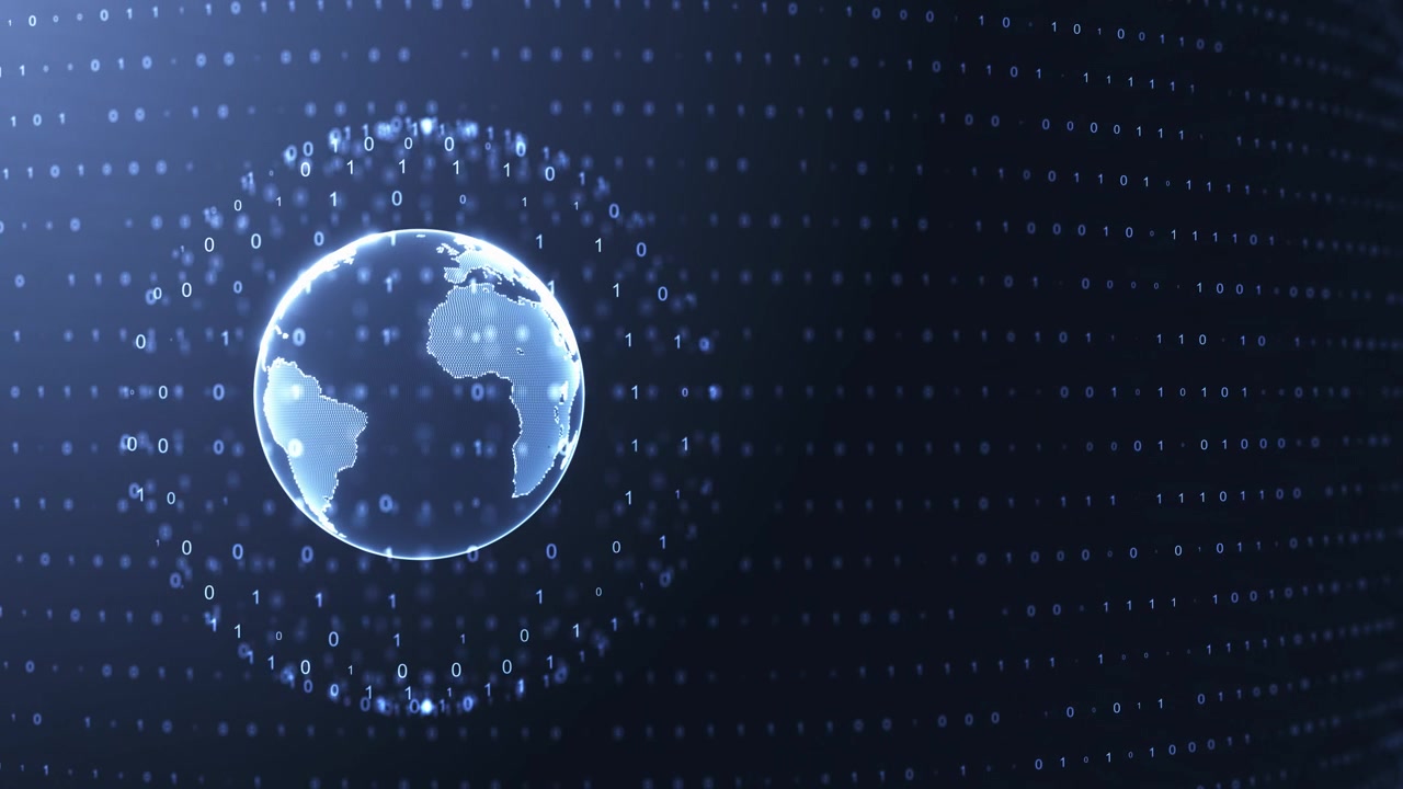 White earth data code visual with glowing globe binary number field and deep digital communication