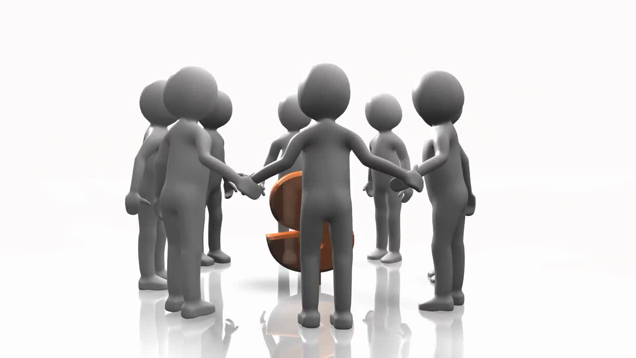 3D team doing a round dancing around a dollar sign