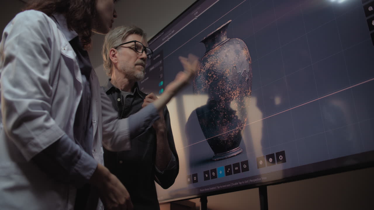 эксперты рассматривают цифровую реставрацию древней вазы